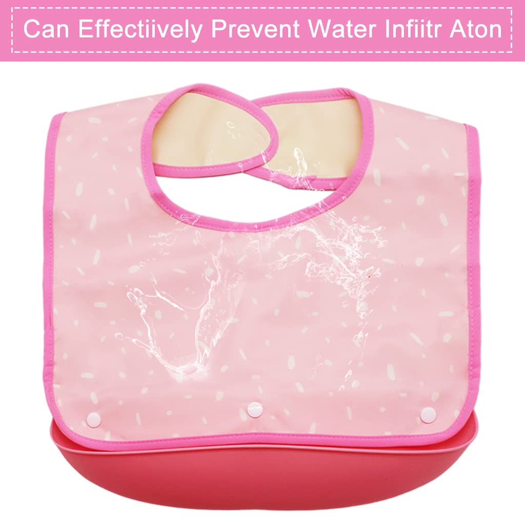 ZIBUYU Adult Waterproof Dining Bibs for Mealtime Protection with Hook & Loop Closure 43x36cm | Reusable Pink Bib for Seniors and Disabled