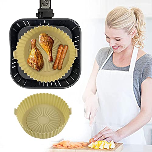 HASTHIP® Air Fryer Reusable Silicone Pot, Air Fryer Pot with Ear Handles, Air Fryer Accessories, Easy to Clean, 6.5 in, Air Fryer Silicone Liner Wave Stripe Texture for Even Heat