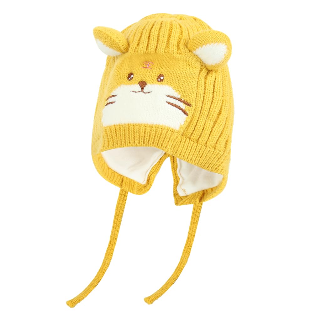 Zibuyu Baby Beanie Hat for 3–18 Months with 48 cm Fit featuring Cute Tiger Design | Yellow Cotton Knit