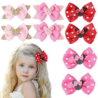 PALAY® 8Pcs Hair Bow Clips Mickey Mouse Hair Bows for Kids Girls in Pairs 4'' Cute Glitter Bow Hair Clips for Girls Kids Fashion Pink Dot Hair Accessories for Girls Gift Party Costume Decor