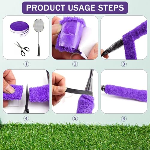 Proberos® Badminton Towel Grip Tape 10 Meters Super Anti-Skid Absorb Sweat Self-Adhesive Racket Handle Overgrip Replacement Purple 2 PCS