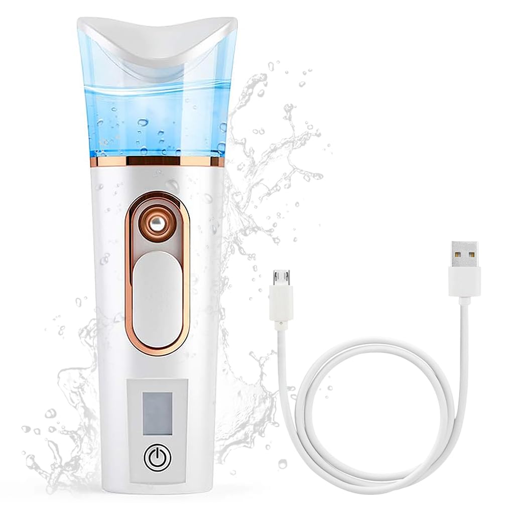 MAYCREATE® Face Mist Sprayer Handy Nano Face Mist Spray Machine Cool Mister Portable Facial Steamer with Skin Moisture Tester for Face Moisturizing, Hydration Refreshing (1200mAh USB Rechargeable)