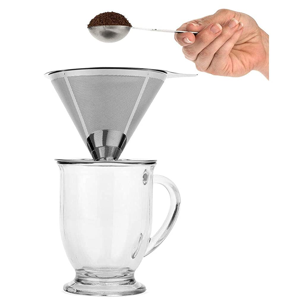 Supvox Pour Over Coffee Dripper-Stainless Steel Reusable Drip Cone Coffee Filter-Portable Pour-Over Coffee Maker-Paperless Metal Fine Mesh Strainer Coffee Pourover Brewer-Camping Coffee Maker