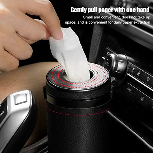 HASTHIP® Car Tissue Paper Holder Cylinder Box 2.75'' PU Leather Round Container Fit for Car Van Bathroom Office Use Cup Tube 3PCS