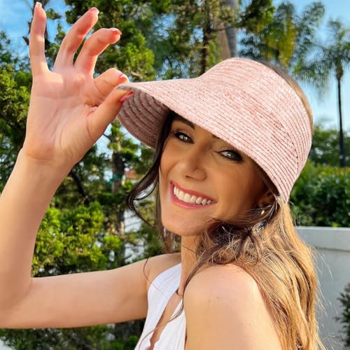 PALAY® Straw Cap for Women Wide Brim Sun Hat Packable Adjustable Pink 3PCS