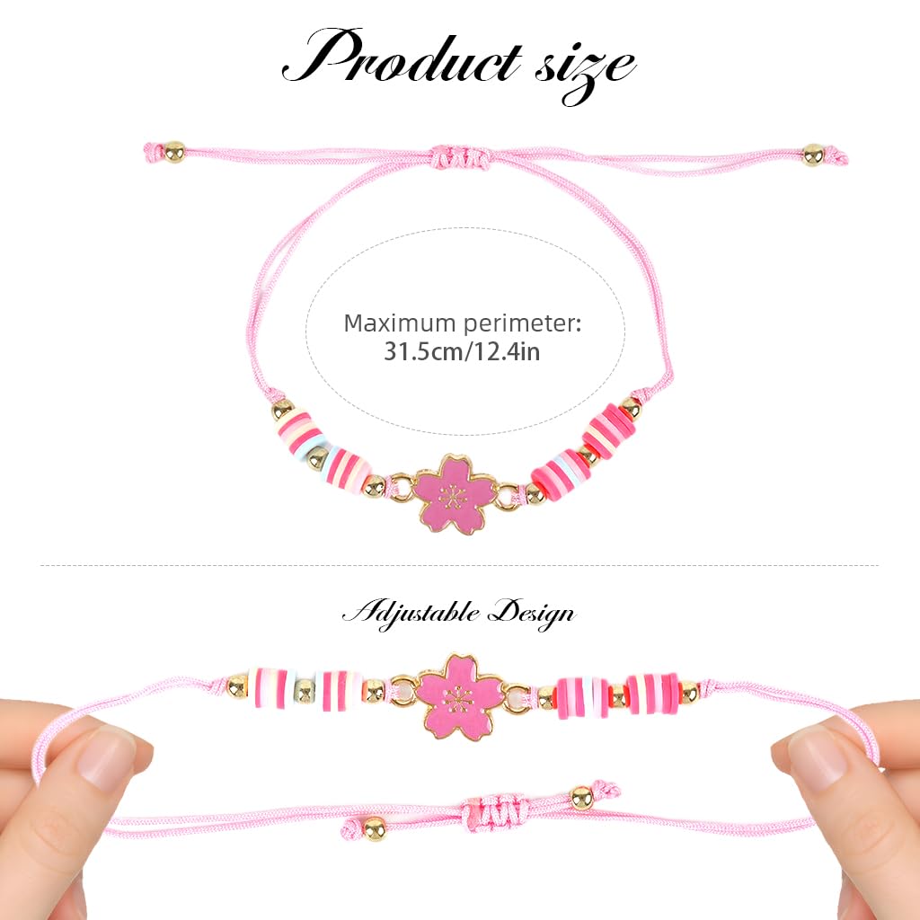SANNIDHI Bracelets Set for Girls featuring Adjustable Braided Rope and Colorful Beads | 12Pcs Flower Jewelry Gift