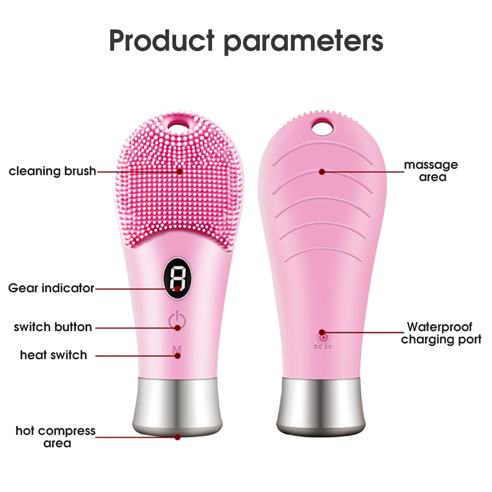 MAYCREATE® Rechargeable Facial Cleansing Massager Brush Ultrasonic High-Frequency Vibration Facial Cleanser,Heated Silicone Facial Scrubber,Waterproof Design, for Deep Cleansing, Exfoliating