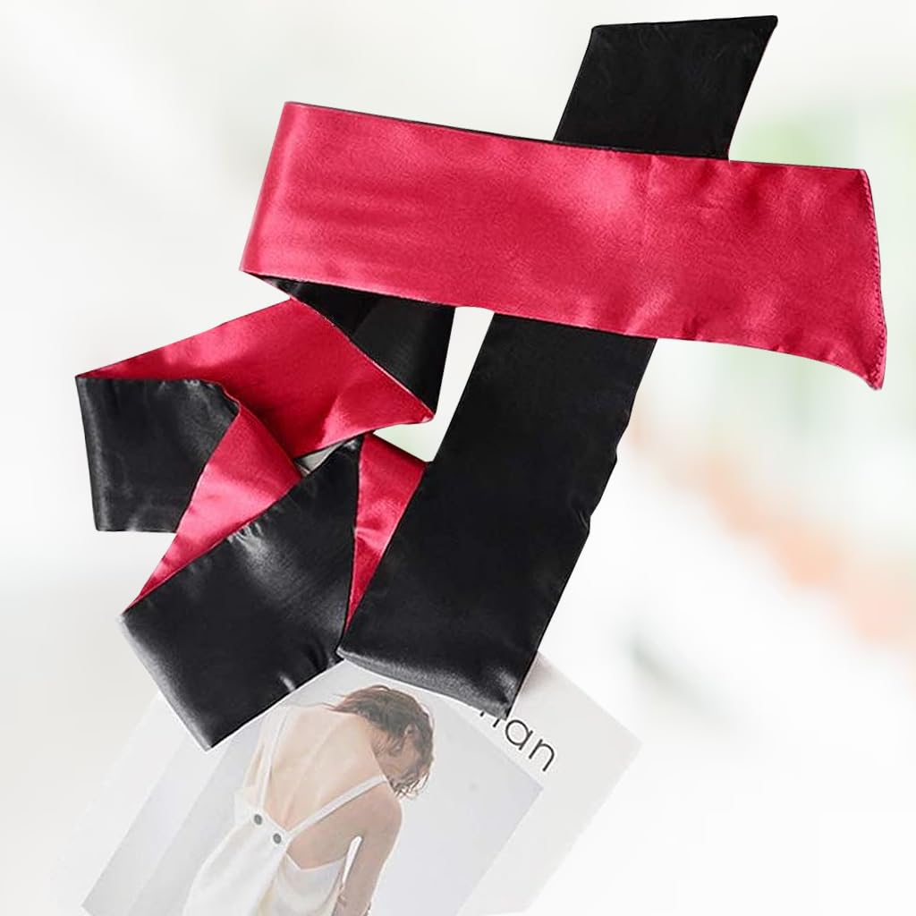 ZIBUYU Ribbon Eye Cover for Party and Game Night featuring 59 inch Satin Reversible Design | Red
