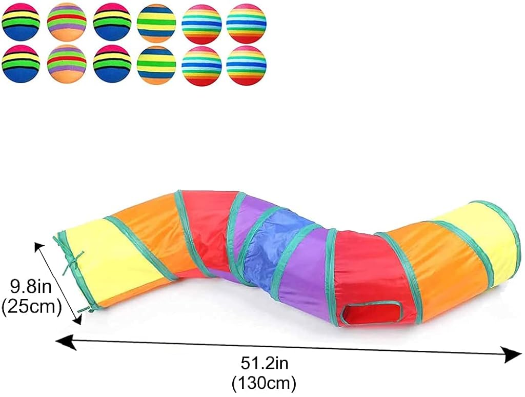 Qpets® Cat Tunnel Combo – 3 Way & 2 Way Collapsible Rainbow Play Tubes for Cats, Kittens, Puppies, Indoor Outdoor Puzzle Exercising, Hiding, Training, Interactive Pet Set