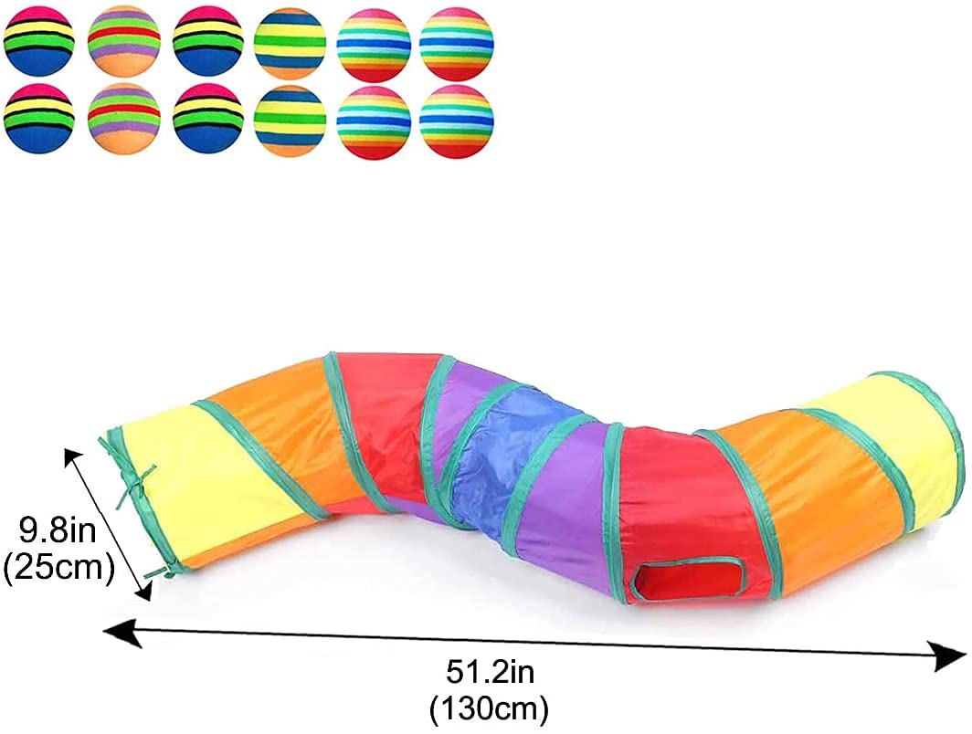 Qpets Cat Tunnel Combo for Indoor and Outdoor Play with 3 and 2 Way 25 cm × 80 cm Tubes | Foldable Rainbow Toy Set