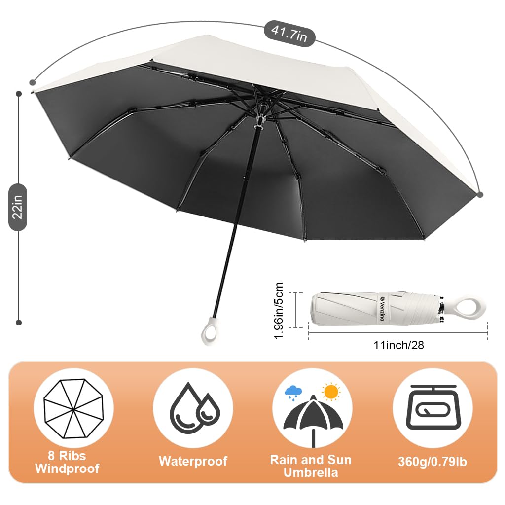 Venzina Sun Umbrella with UPF 50+ Protection and Fiberglass Ribs | 2PCS Beige Set