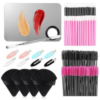 MAYCREATE® Makeup Applicators Kit Includes Triangle Powder Puff, Mixing Palette, Foundation Spatula, Mascara Wands, Lip Brush & Hair Clips Makeup Acessories Tools Set