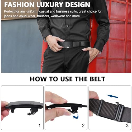 GUSTAVE® Mens Leather Belt Adjustable Auto Lock Buckle for Men Black F 2PCS
