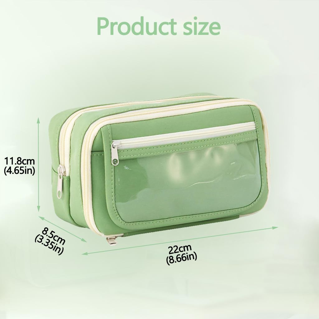 Zibuyu Pencil Pouch for School and Office with Multi Layer Mesh Pockets | Green Organizer Bag