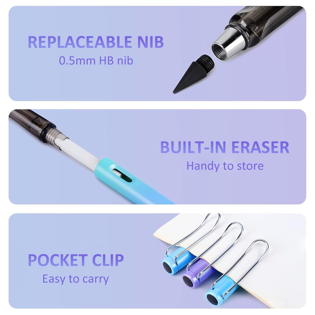 Climberty Infinity Pencil Set for Drawing and Writing with 6 Replaceable Nibs & Eraser