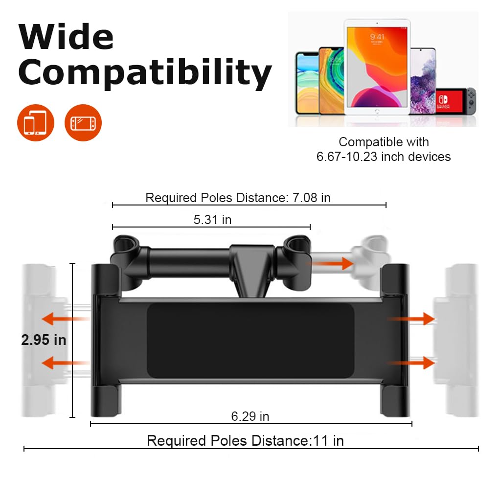 STHIRA Car Headrest Tablet Holder for 4.7–10.5 Inch Devices with Retractable Adjustable Mount | Secure Backseat Entertainment
