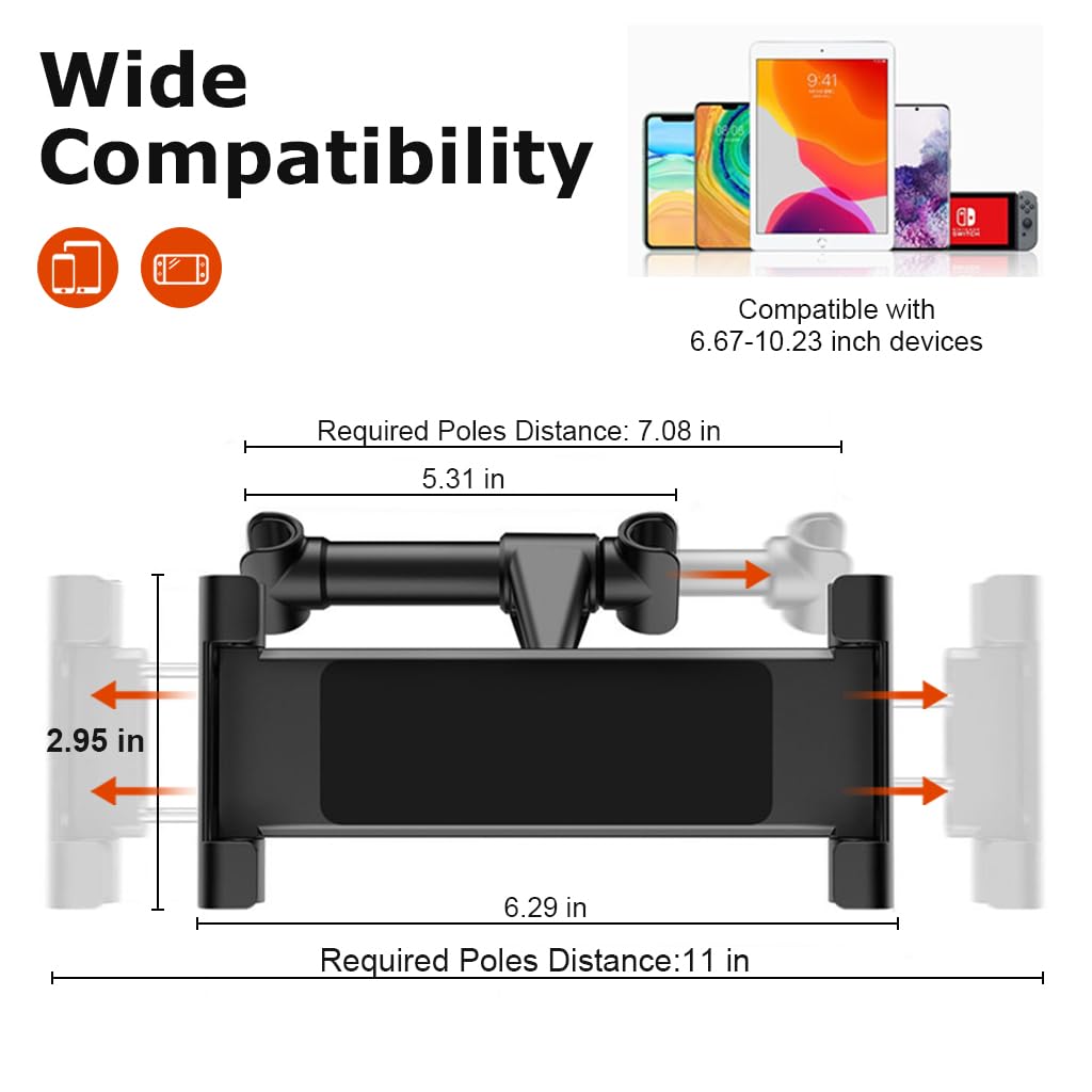 STHIRA® Tablet Holder Phone Holder Back Seat 360° Rotation Headrest Mounted Retractable Tablet Phone Holder Universal Clip On Tablet Holder for Fits All 4.7-10