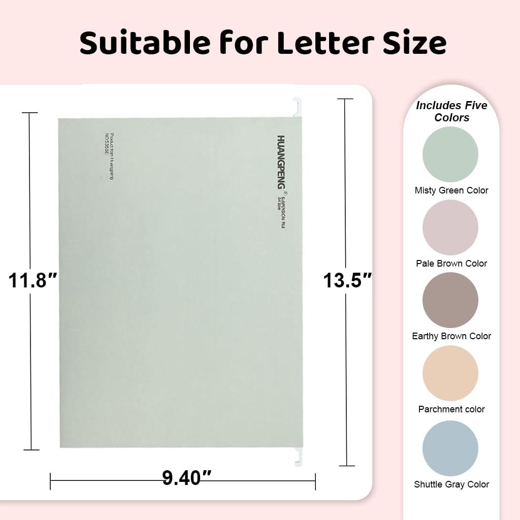 HASTHIP Hanging File Folders for Home and Office with Dual Hooks and 5 Pastel Colors | 34.5x23.9cm Letter Size Set
