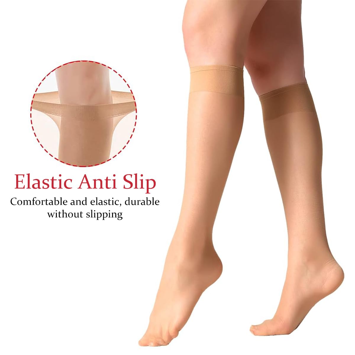 PALAY Womens Sheer Knee High Stockings for Travel with Non Slip Fit and Beige Nylon Comfort