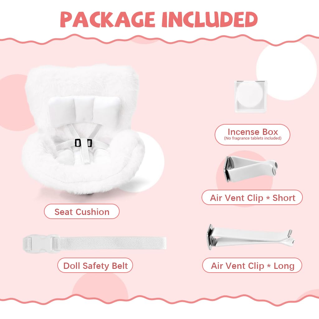 PATPAT Car Ornament for Air Vent with Built‑in Safe Belt and Plush Seat for 4‑inch Doll | Cute Car Charm Gift