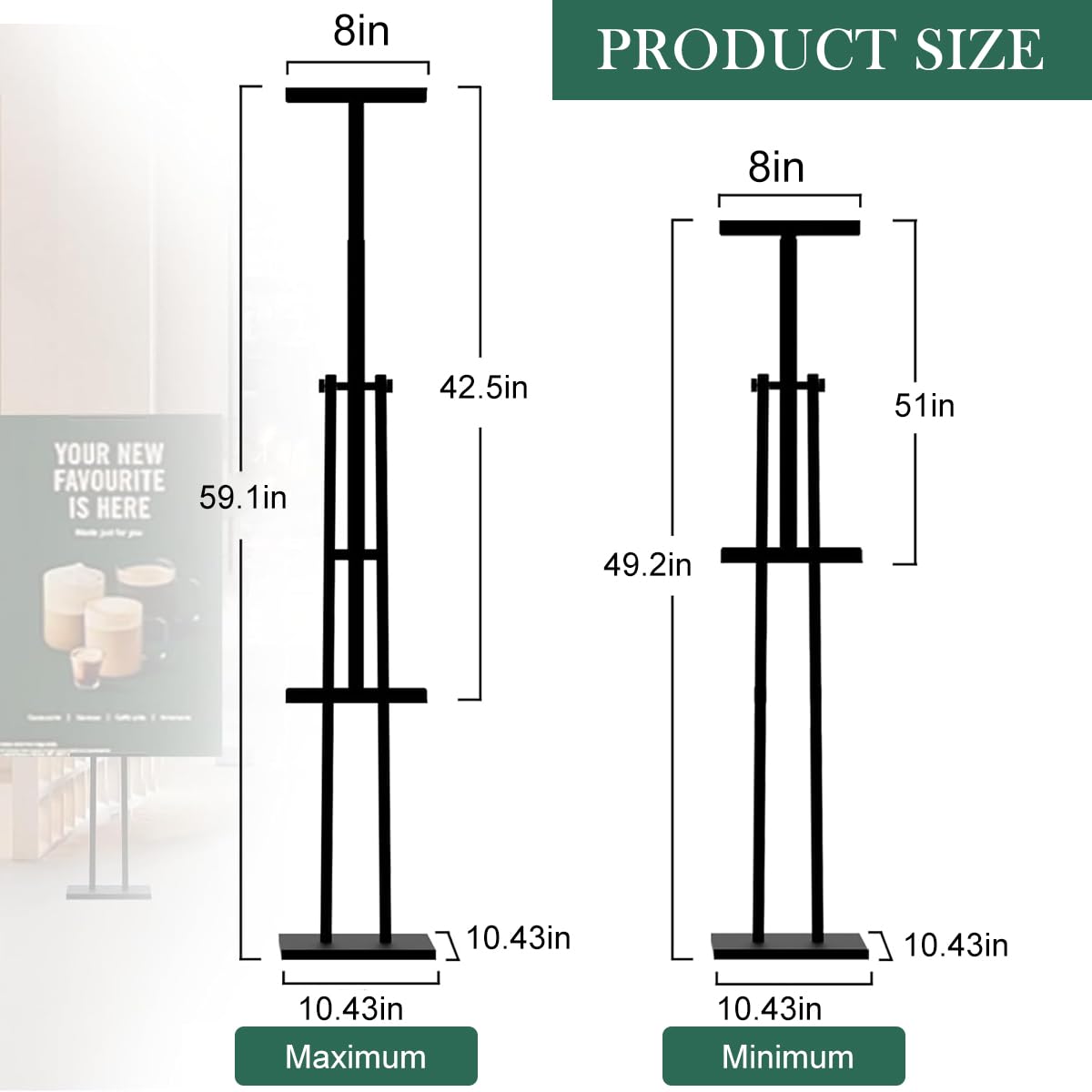 Climberty Upright Sign Stand for Menus and Posters with 57-103cm Adjustable Height | Stainless Steel Tilting Display