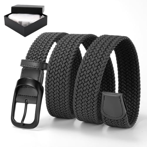 GUSTAVE® Elastic Fabric Braided Belts for Men, Black Stretch Woven Belts for Golf Casual Jeans Shorts Man Belt - 49in (125cm) Waist, Father's Day Gift