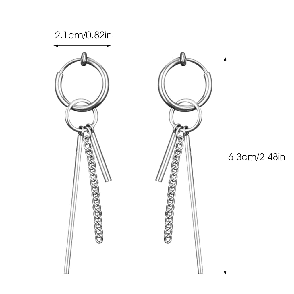 ZIBUYU Earrings for Men and Boys BTS Clip On Hoop Earrings for Women Stylish Titanium Steel Hoop Pendent Chain Earrings Hiphop Pendent Hoop Earrings Korean Hoop Earring 1 Pair