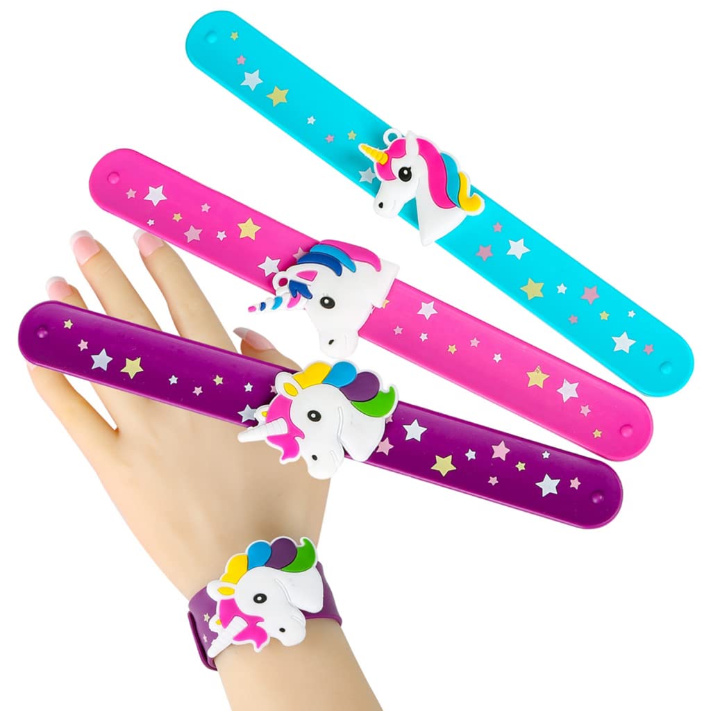 PALAY  3pcs Unicorn Slap Bracelets Silicone Animal Snap Wristbands Birthday Party For Girls Gifts Favors