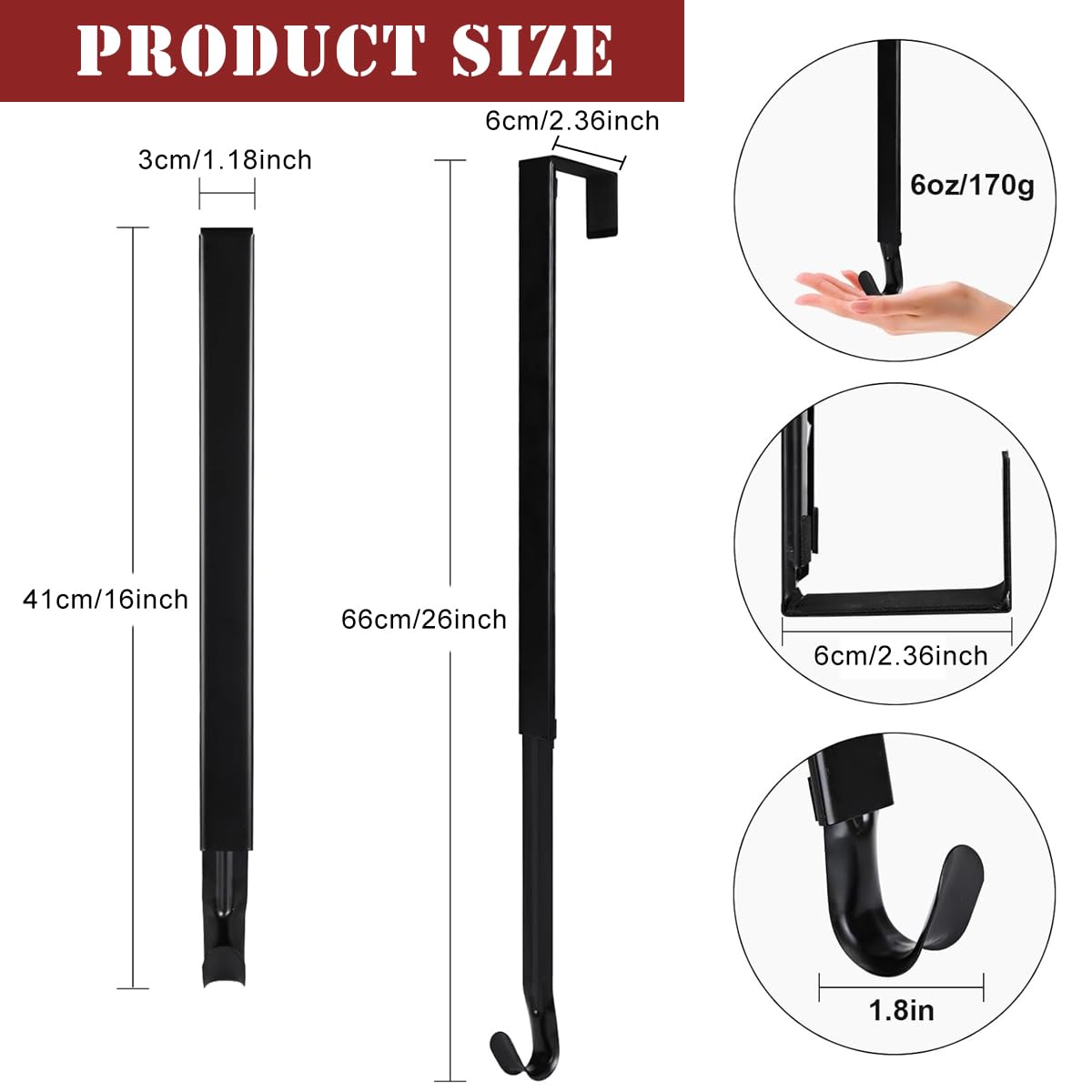 HASTHIP Wreath Hanger for Front Door with 15–25 in Adjustable Slide Mechanism | Black No Scratch Hook