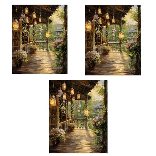 HASTHIP® 3pcs DIY Paint by Numbers Kit Countryside Hallway Oil Paint by Numbers Canvas Oil Wall Decoration Number Painting Natural Scenery Home Decoration 40 x 50 cm X3
