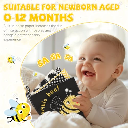 SNOWIE SOFT® Cartoon Bee Cloth Books Baby Toys for 6 to 12 Months Sensory Books for Babies Touch and Feel Crinkle Non-Toxic Washable Early Educational Toy 2 PCS