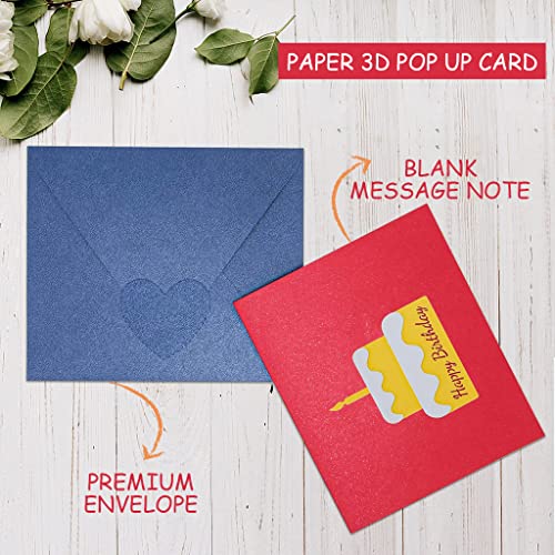 HASTHIP® Greeting Card for Birthday Pop-Up 3D with Envelopes Cake Happy Postcards Best Surprise Gift for Mom Wife Sister Boy Girl Red 3PCS