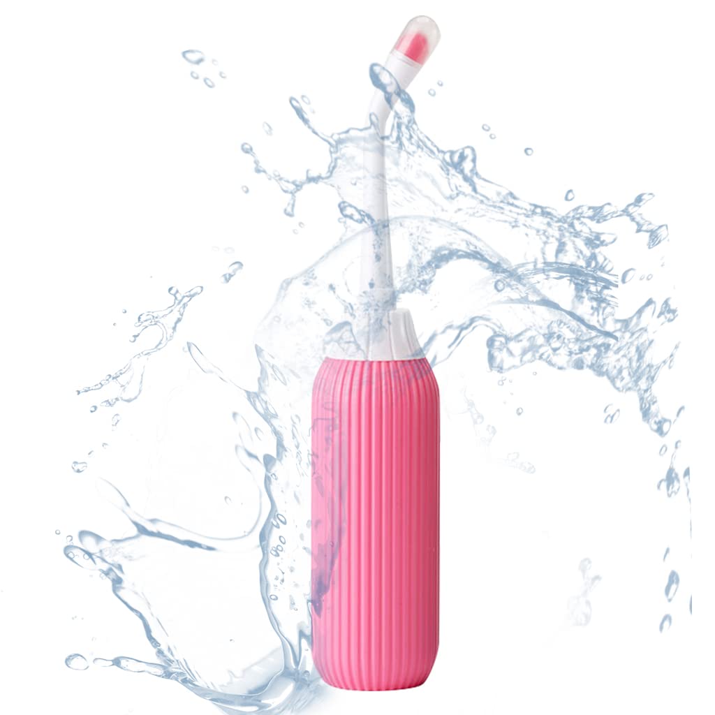 HANNEA® 500ml Portable Jet Spray for Toilet Retractable Handheld Travel Portable Bidet with Bag/2 Nozzles, Toilet Postpartum Perineal Clean Childbirth Cleaner Outdoor, Camping, Travel Essentials-Pink