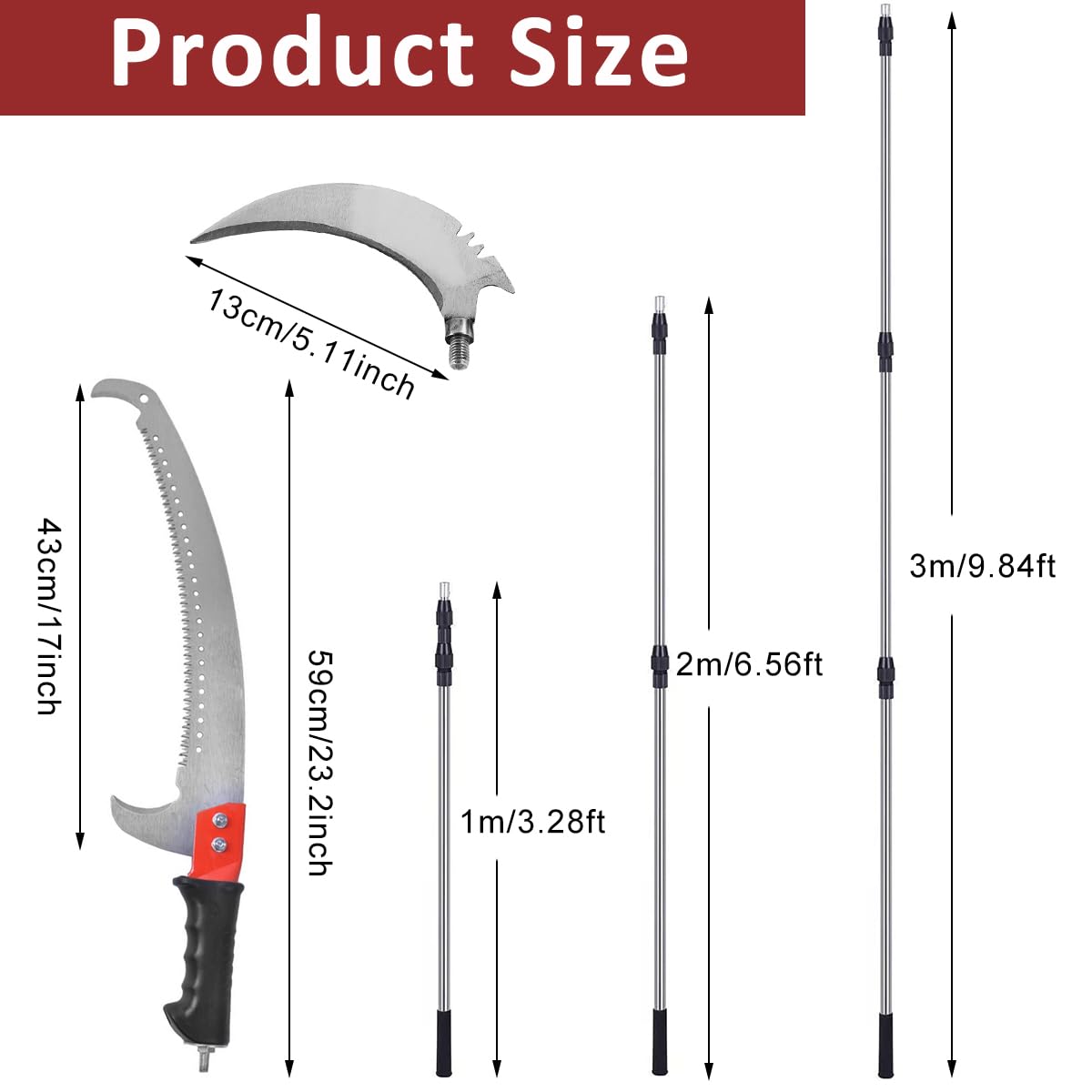 Optifit Telescopic Pruning Saw 9.8 ft for High Branch Cutting with Dual Hook Curved Blade | Stainless Steel Pole