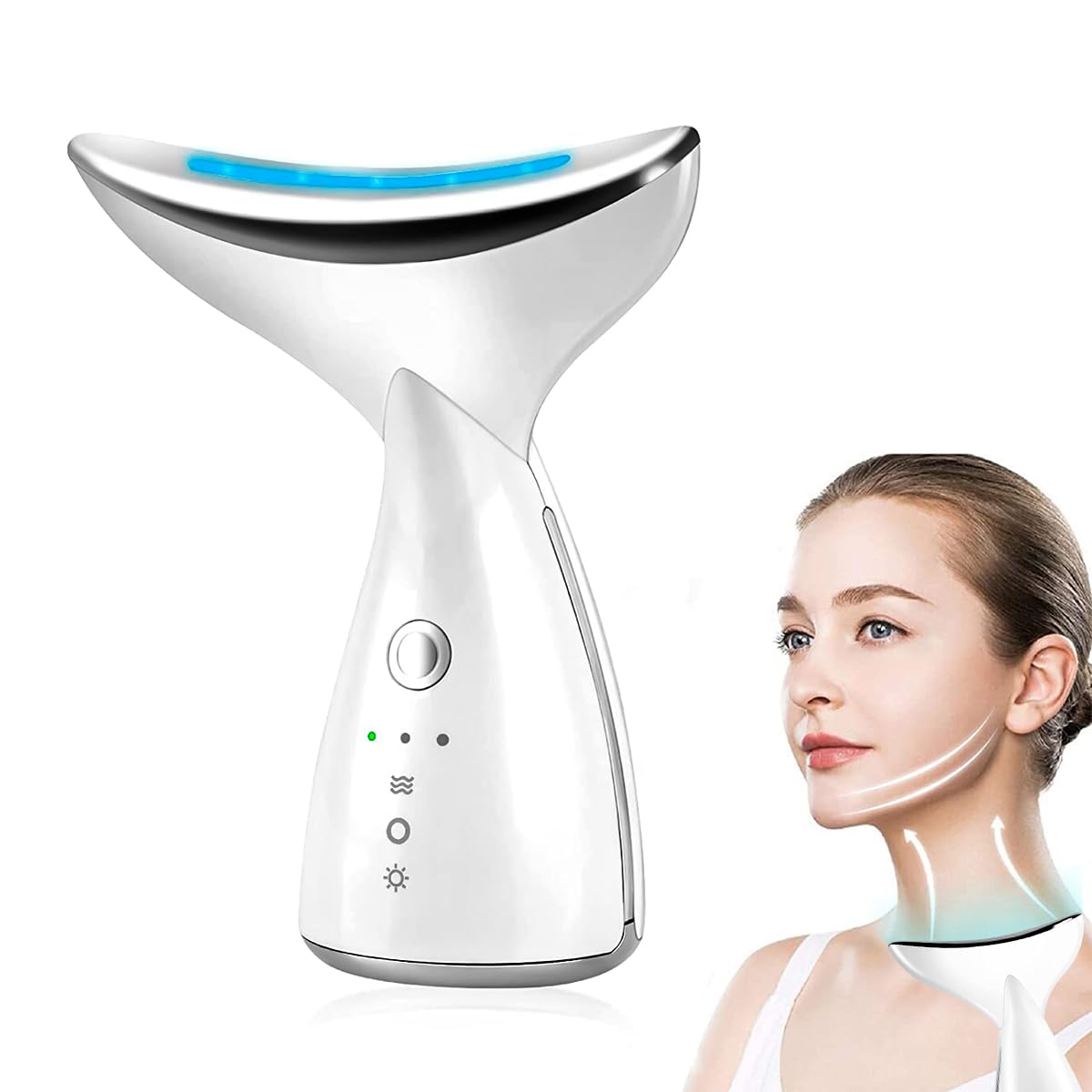 HANNEA® EMS Beauty Machine Anti-aging Neck Massager 3 in 1 Anti Wrinkles Face Massager EMS Micro-current Neck Massager Remove Double Chin Tighten Facial Contour Prevent Wrinkles, White