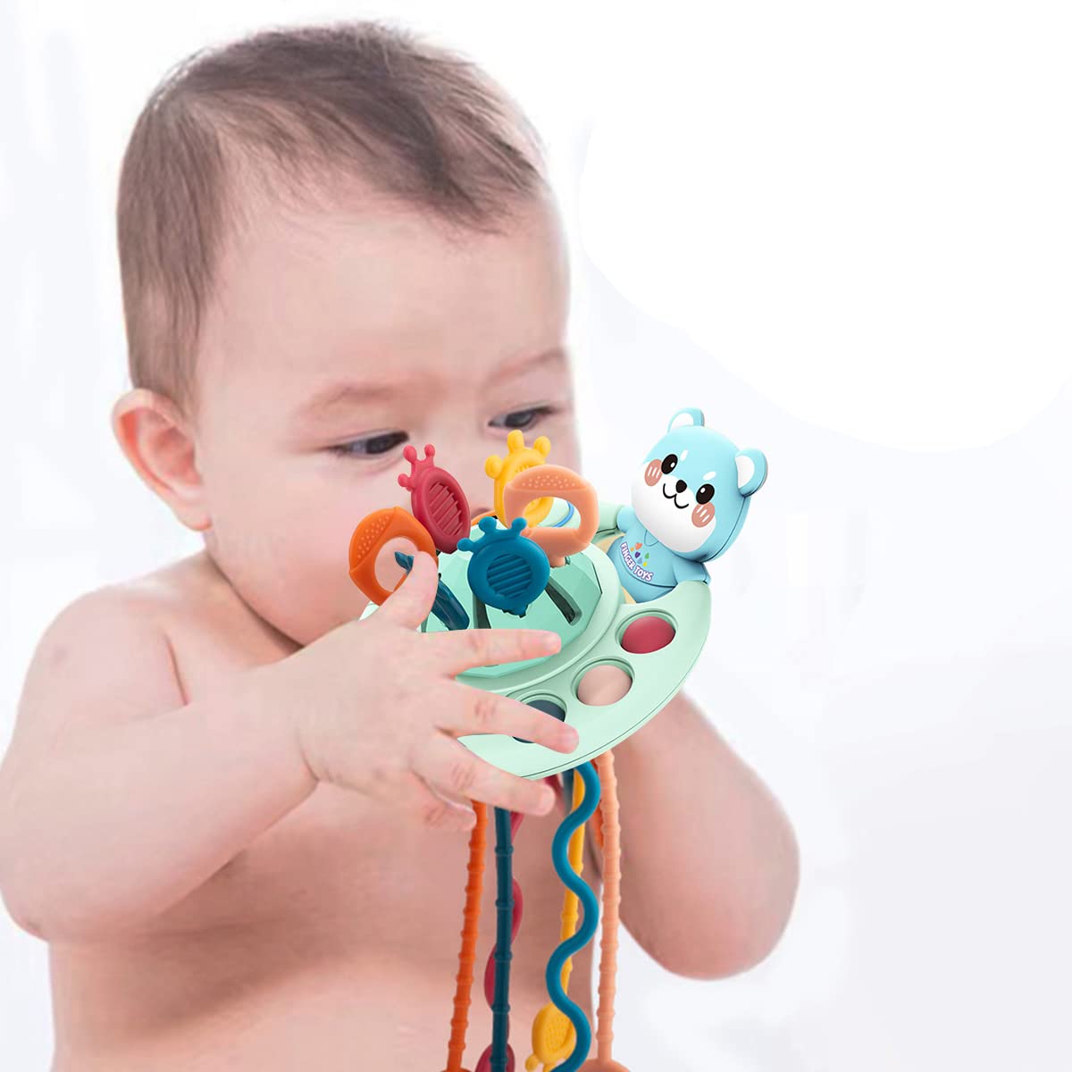 PATPAT Sensory Toys for Kids with 6 Pulling Bars and Textured Silicone | Blue Montessori Toy for Baby Development