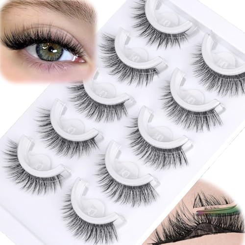 MAYCREATE® Eyelash Cluster Self Adhesive Lash Clusters Volume Stick-on Cluster Lashes Eyelashes Extensions Medium Volume Pre-glued Strip Lashes Individual Lashes with Applicator & Storage Case, 5 Pair