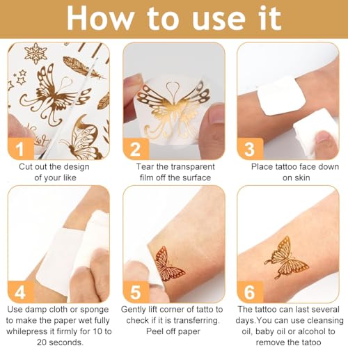 MAYCREATE 9 Sheets Temporary Tattoo for Men and Women Golden Tattoo Sticker Waterproof Assorted Temporary Tattoo Forearm Tattoo for Body Art Arm Hand Tattoo