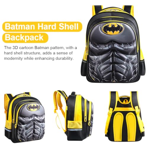 PALAY® School Kids Backpack 3D Cartoon Batman Print Hard Shell Backpack Lightweight School Backpack Padded Shoulder Strap And Lift Handle Waterproof School Backpack School Gift for Kids 6-10 Years Old