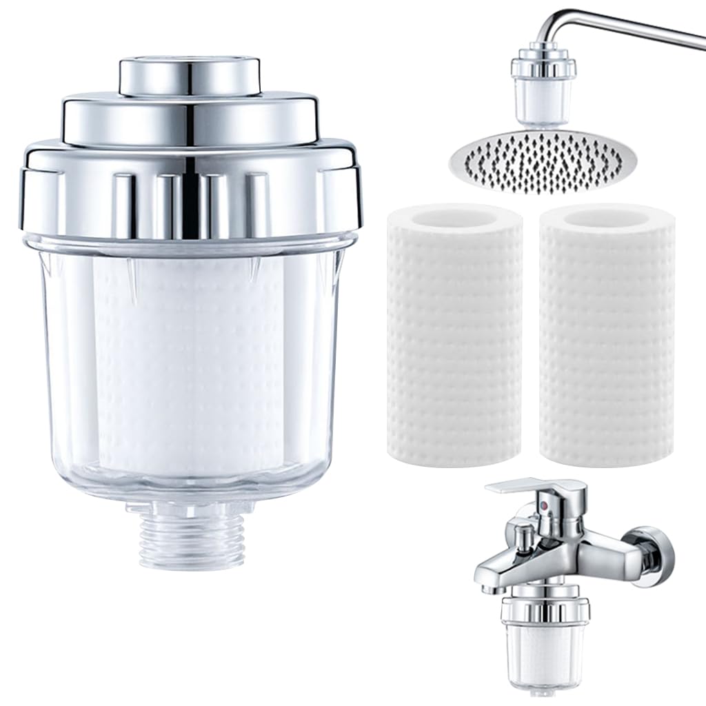 Supvox Shower Water Filter System for Bathroom Faucets with 2 Cartridges featuring Transparent Shell | Removes Chlorine and Heavy Metals