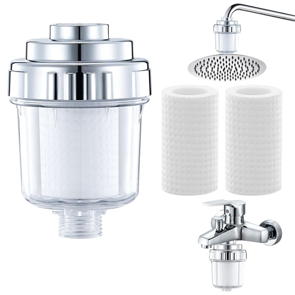 Supvox® Shower Water Filter System with 2 Pro-Level Replacement Cartridges - Faucets Purification Bathroom Accessory Water Softener Impurities Shower Filter to Remove Chlorine and Heavy Metals