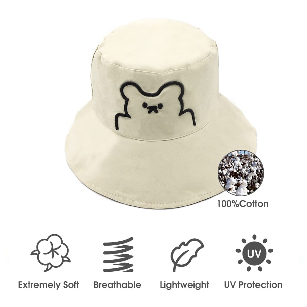 PALAY® Women's Bucket Hat Print Double-Side-Wear Bucket Hat for Girls Outdoor Summer Cap Beige