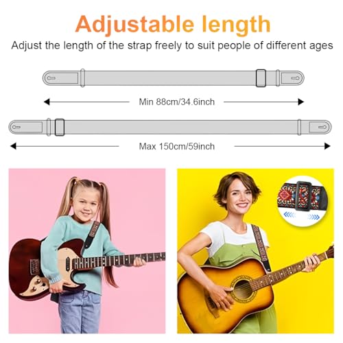 HASTHIP® Guitar Strap Double-Sided Fashion Embroidered Adjustable 34-41 Inches for Acoustic Electric Bass Gift Players 2PCS