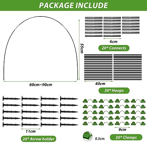 HASTHIP® 30Pcs Greenhouse Hoops Kits for Greenhouse, Vegetable Land with Assemble Kit, Reusable Rust Free Grow Tunnel Hoops Frame for for Vegatable Land, Garden, Planting Land