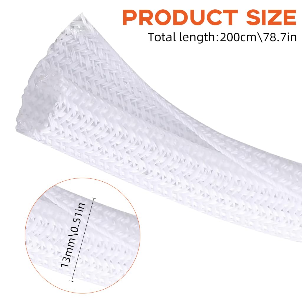 Supvox Cord Protector Wire Loom Tubing for Home and Office Cable Management 6.6ft | Self-Closing Polyester Sleeve White
