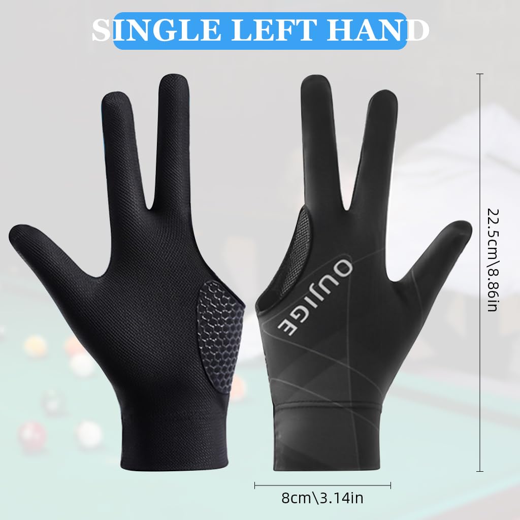 Proberos 1Pcs Billiard Glove Left Hand Full Finger Billiard 3-Finger Glove Single Hand Professional Snooker Glove Breathable Snooker Glove Anti-Slip Patch Design Unisex Billiard Glove