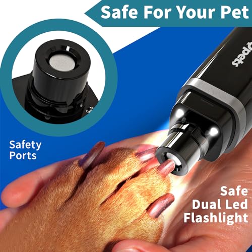 Qpets® Professional Electric Dog Nail Grinder with 2 LED Light, Dog Nail Trimmer for Cat Dog, Low Noise Pet Nail Trimmer Pet Nail Grinder, Dog Nail Clippers, Dog Trimmer, Nail Cutter for Dog