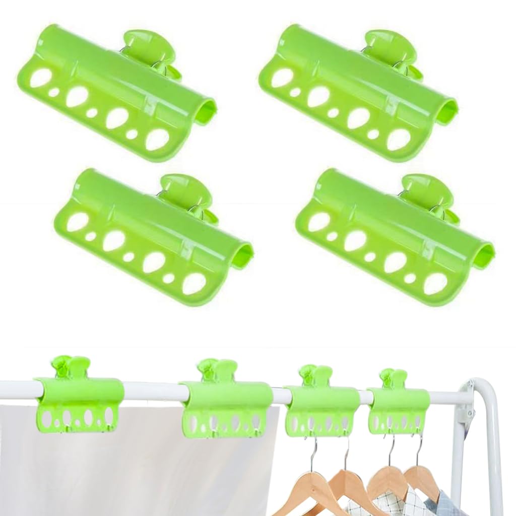 HASTHIP® 4Pcs Hanger Clamps 7-holes Hanger Clamps for Drying Rod Windproof Clamps for Clothes Drying Rack Multifunctional Porous Hanger Clamps for Drying Rod Drying Rack Drying Stand