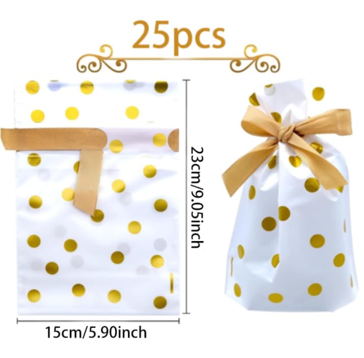 Zibuyu Gift Bags for Parties and Weddings featuring Drawstring Closure 25PC 23 x 15 cm | Reusable Polka Dot Design