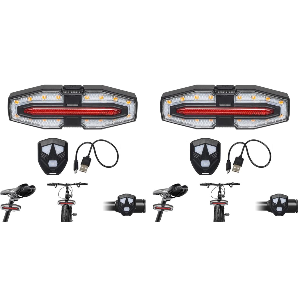PROBEROS Bike Tail Turn Signal Light with Dual Color LED and Remote Control | 2PCS USB Rechargeable